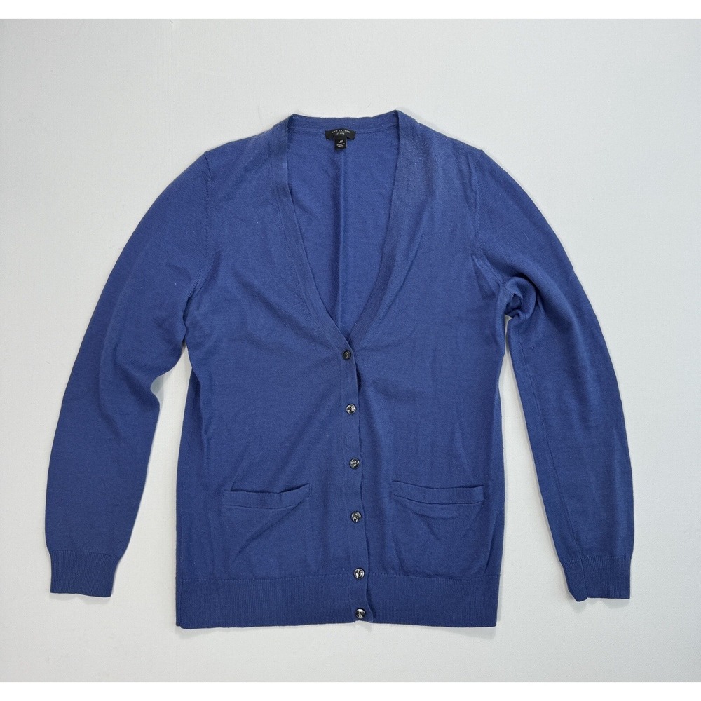 Ann Taylor Merino Wool Cardigan Sweater Blue Petite Medium MP V-Neck Button
